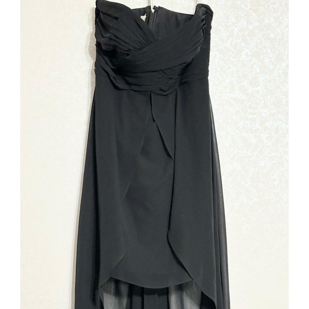 David's Bridal Strapless High-Low Chiffon Pleated Gown Black Minimalist Sz 12